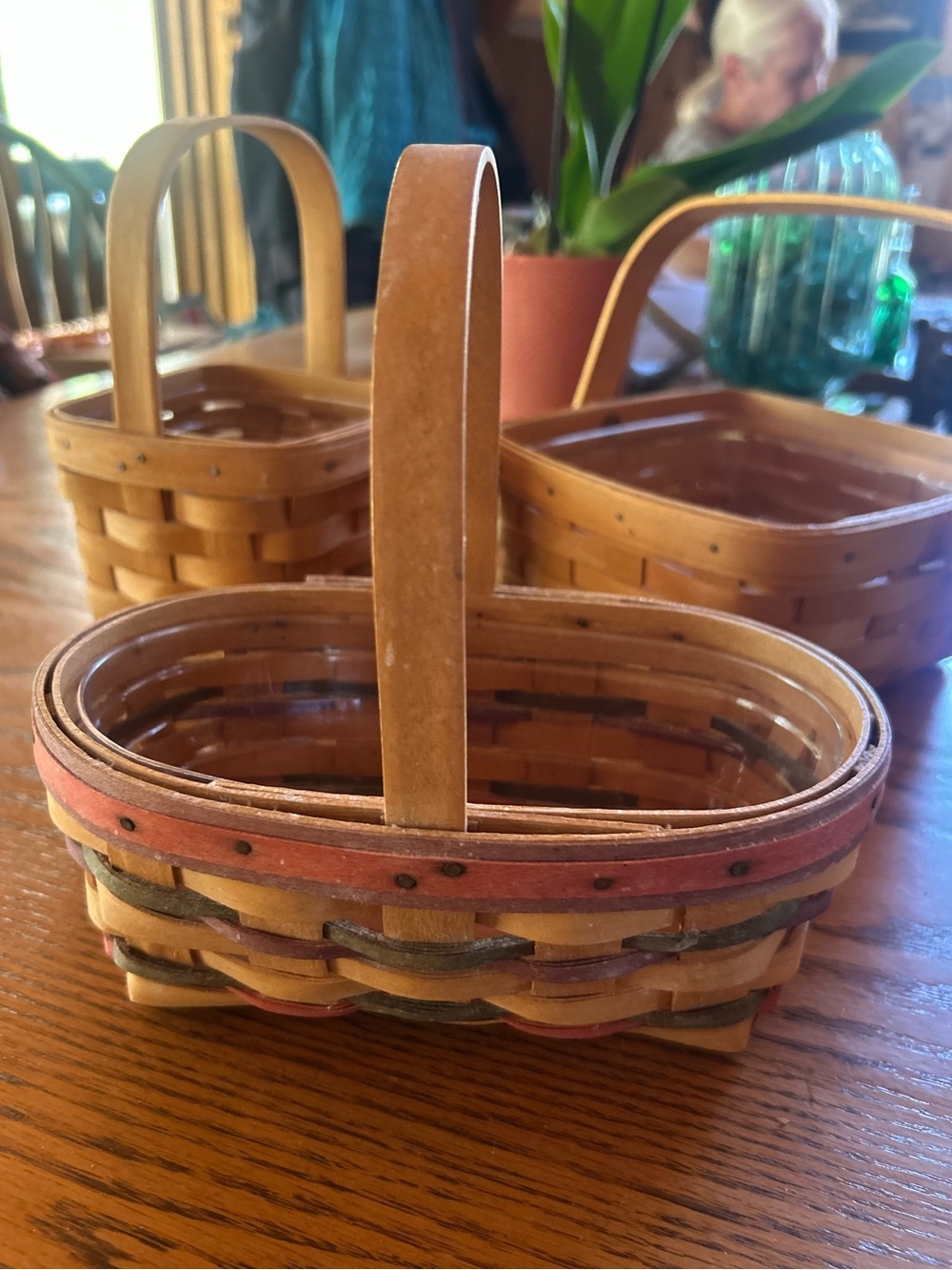 Lot of 3 Vintage Longaberger Baskets with Clear Plastic Protectors